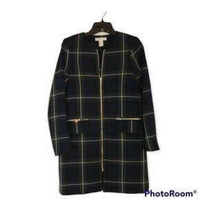HM Womens Grean And Blue Plaid Zip Front Dress Jacket Size 2